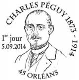 Tampon premier jour du timbre sur Charles Pguy mis par la Poste franaise en 2014.